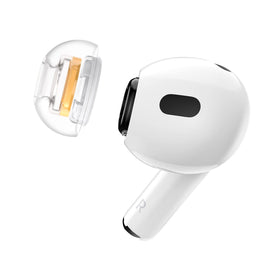 SpinFit SuperFine AirPods Pro ear tips installed for a customized, comfortable fit.