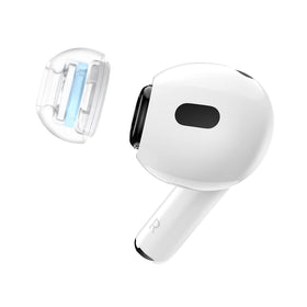 SpinFit SuperFine AirPods Pro ear tips installed for comfortable, secure fit.