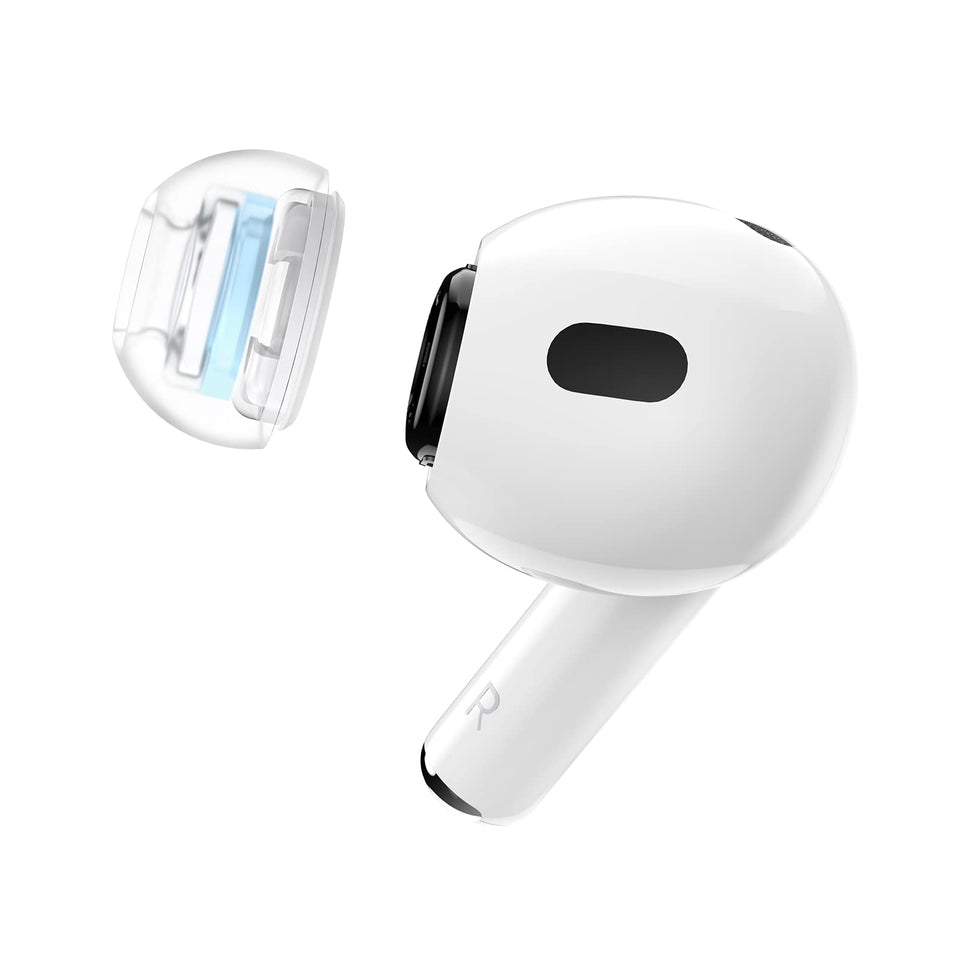 SpinFit SuperFine AirPods Pro ear tips installed for comfortable, secure fit.