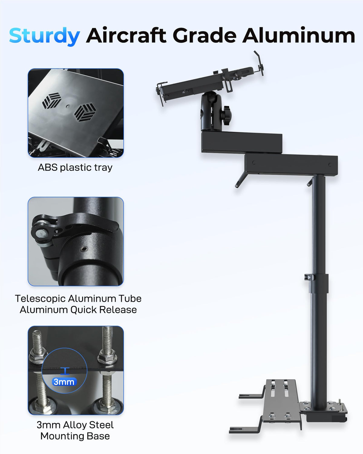 2-inch ball joint enables versatile tilt and 360-degree rotation for ergonomic setup