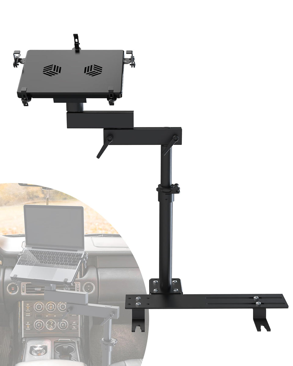 SPIRRELAB car laptop mount secured to truck for stable on-the-go work