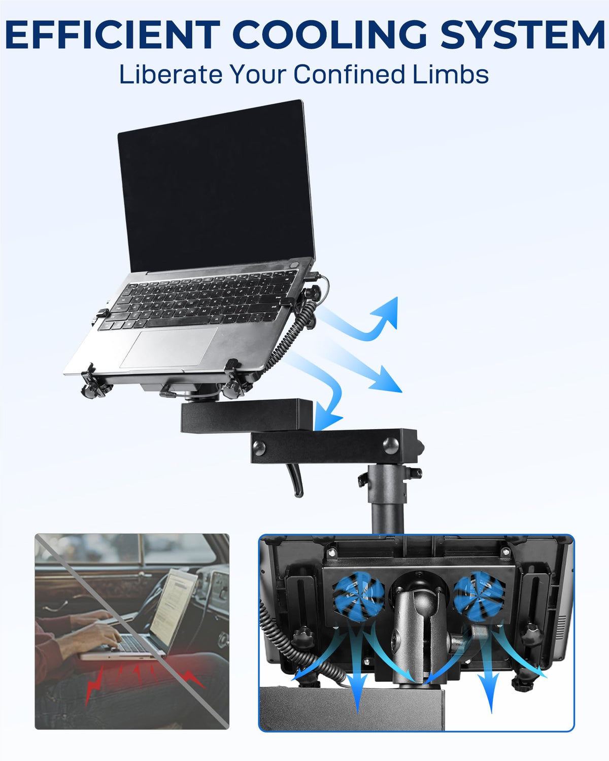 SPIRRELAB RAM-compatible truck laptop mount accommodates 17-inch laptops safely.