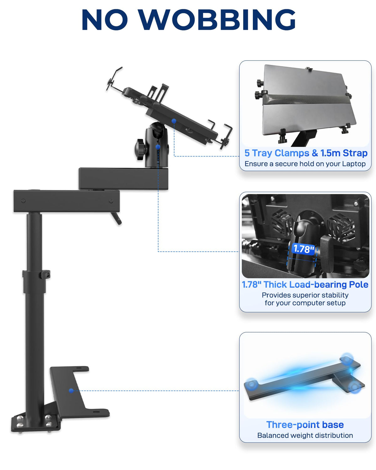 SPIRRELAB 180 degree rotation supports flexible laptop positioning on the go.