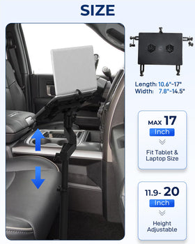 SPIRRELAB cooling-equipped truck laptop mount with built-in fans prevents overheating during long drives.