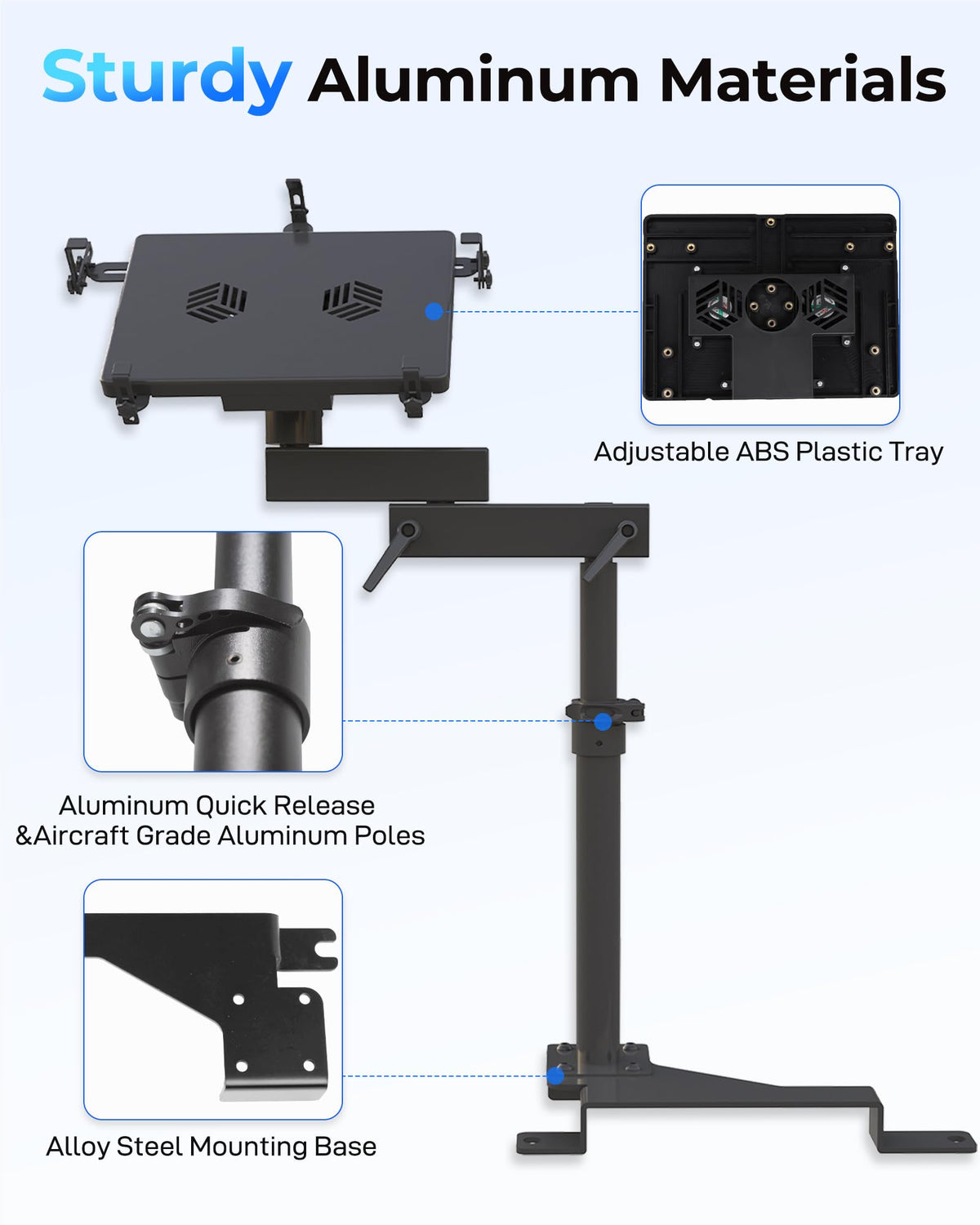 SPIRRELAB dual-articulating arm lets you adjust height and angle precisely.