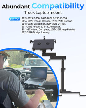 SPIRRELAB laptop mount secured with 5 clamps for stable performance on rough roads.