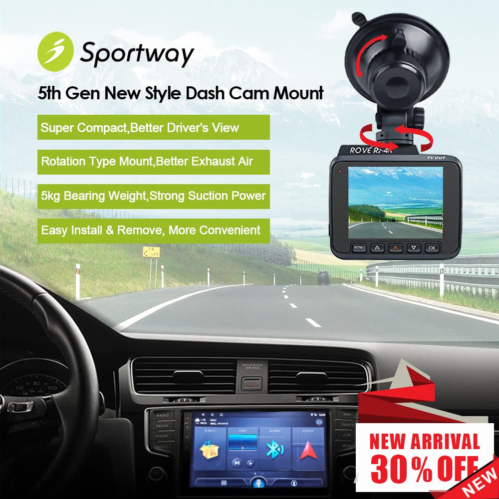 Sportway S503 dash cam mount showing 360-degree rotation capability.