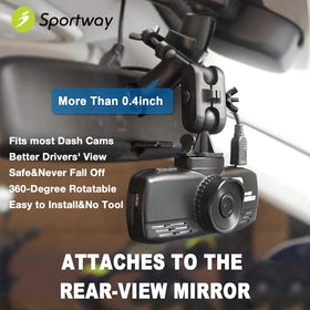 Sportway S80 dash cam mount installed behind the mirror for discreet placement.