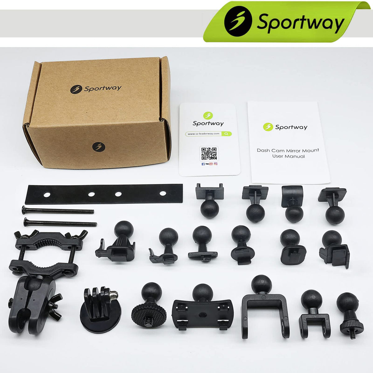 Sportway S80 dash cam mount soft rubber pad protects windshield surface.