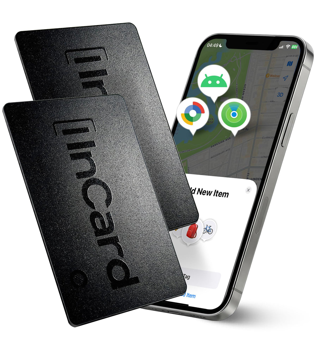 Spotelo Wallet Tracker Card alarm activation demonstrating quick item search.
