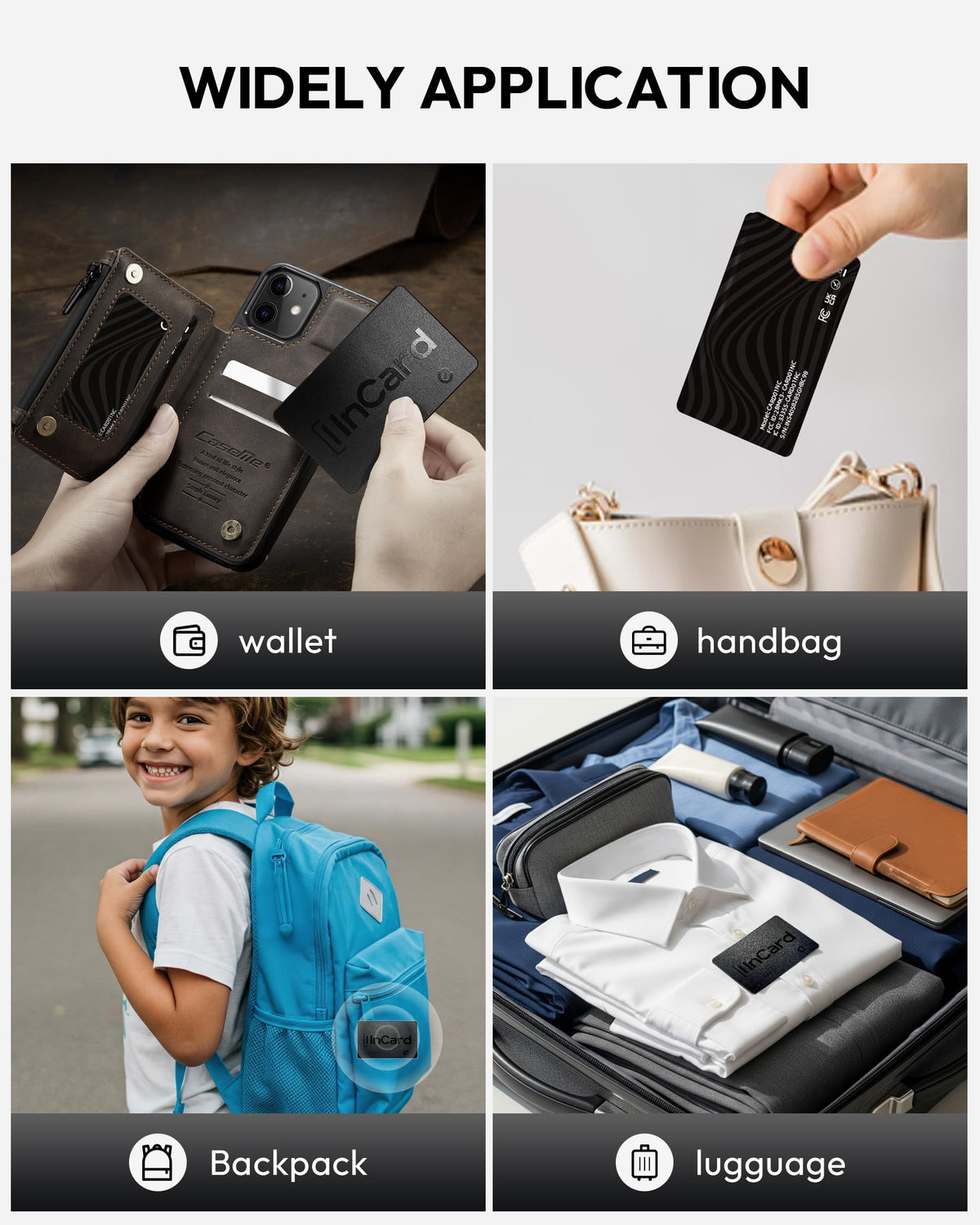 Compact pocket-size design of Spotelo Wallet Tracker Card for everyday carry.