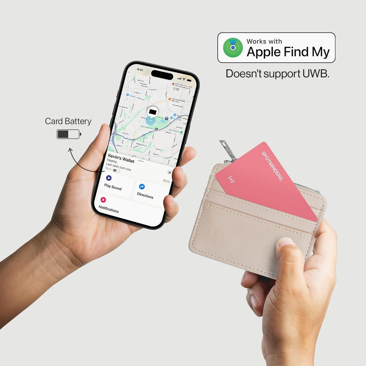 Spotminders close-up label with MFi badge, verifies Apple-certified reliability