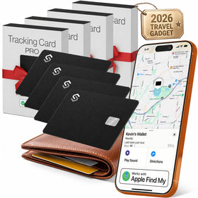 Spotminders wallet tracker tucked in a card slot for discreet theft protection.