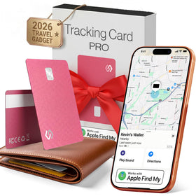 Spotminders PRO front view showing pink credit-card tracker and discreet design benefit