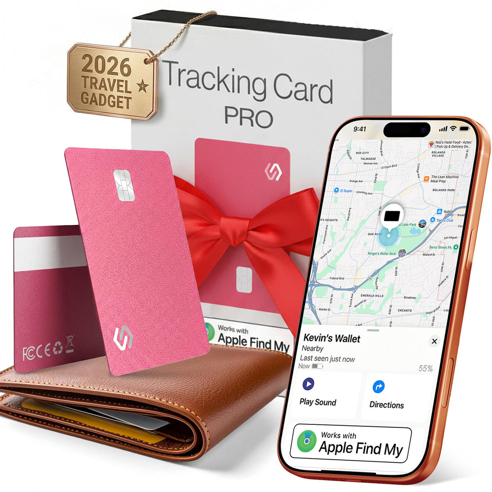 Spotminders PRO front view showing pink credit-card tracker and discreet design benefit