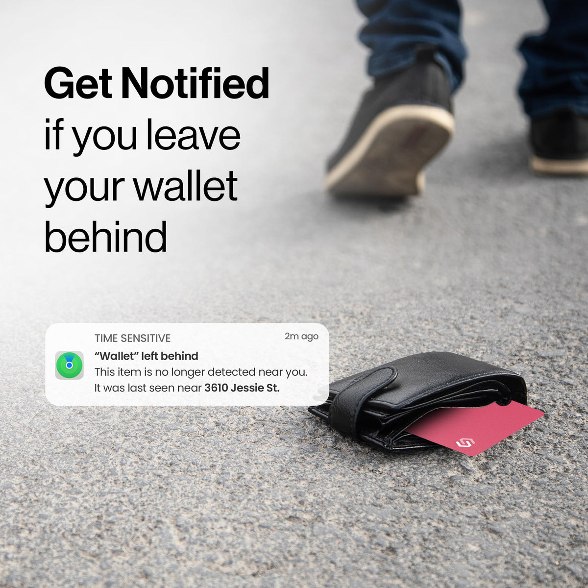 Spotminders PRO tucked into wallet showing invisible protection for everyday travel