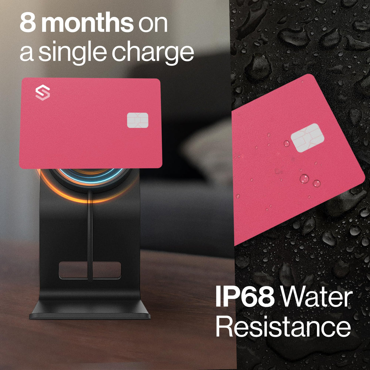 Spotminders PRO with water droplets conveying IP68 water resistance for reliability