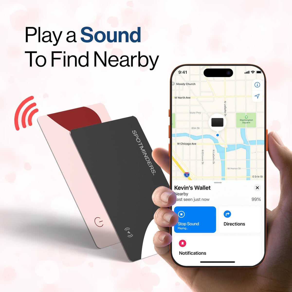 Spotminders wireless charging enables long battery life with no cables.