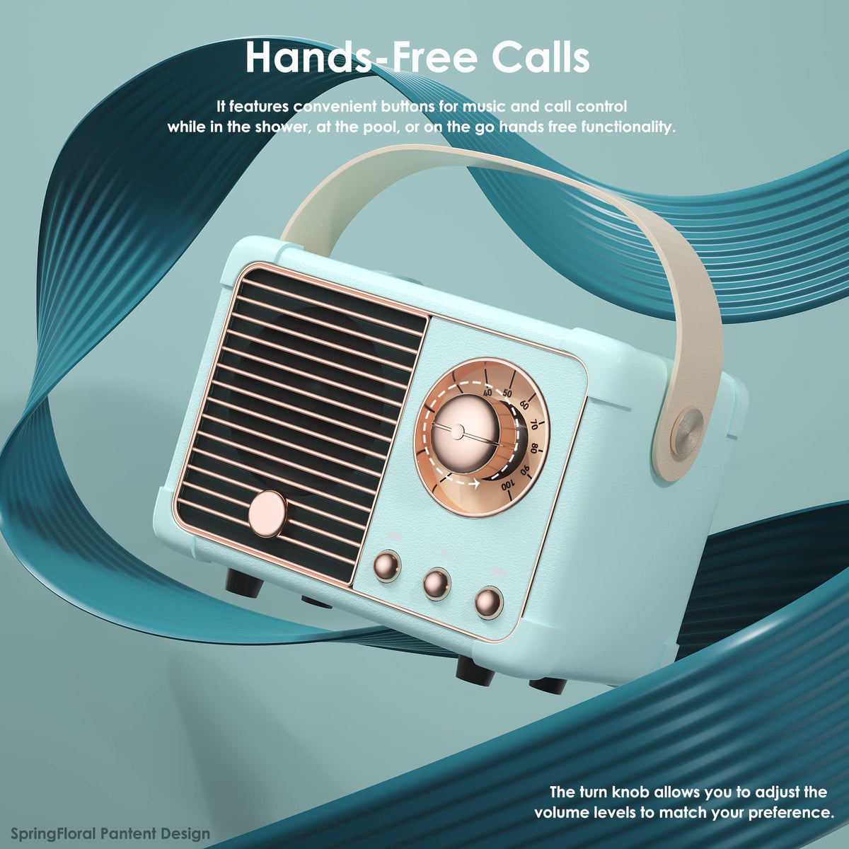 SpringFlora speaker with aux and TF Card support for versatile playback.