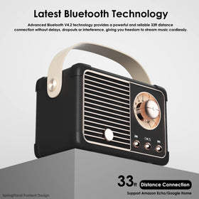 SpringFlora retro speaker back shows controls and TF card slot for versatile playback options.