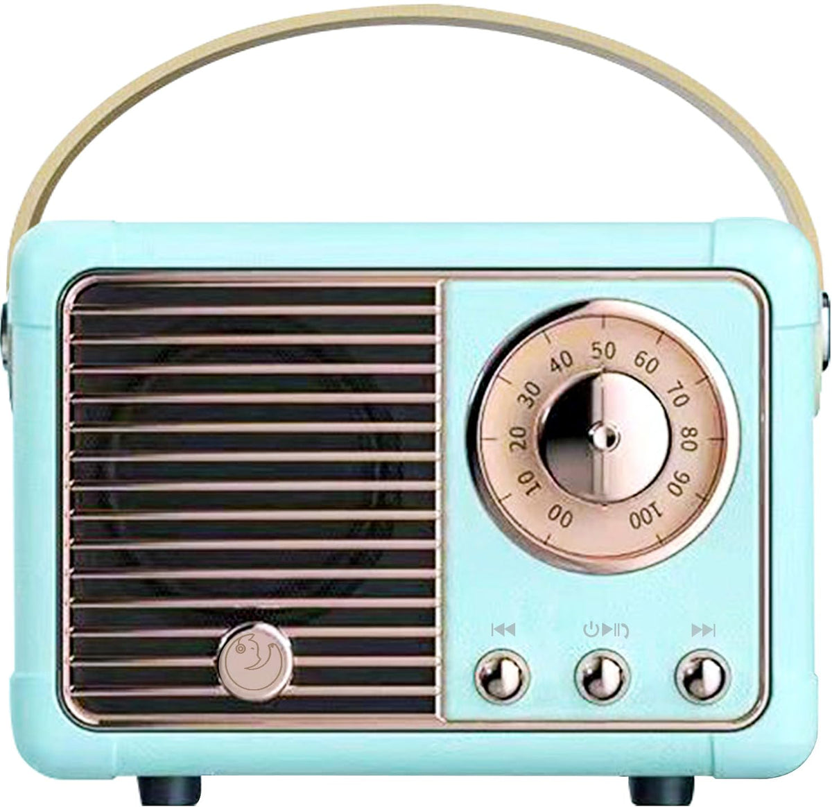 SpringFlora retro Bluetooth speaker front view in blue, compact and bold.