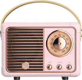 SpringFlora retro Bluetooth speaker in pink, compact design for portable listening.