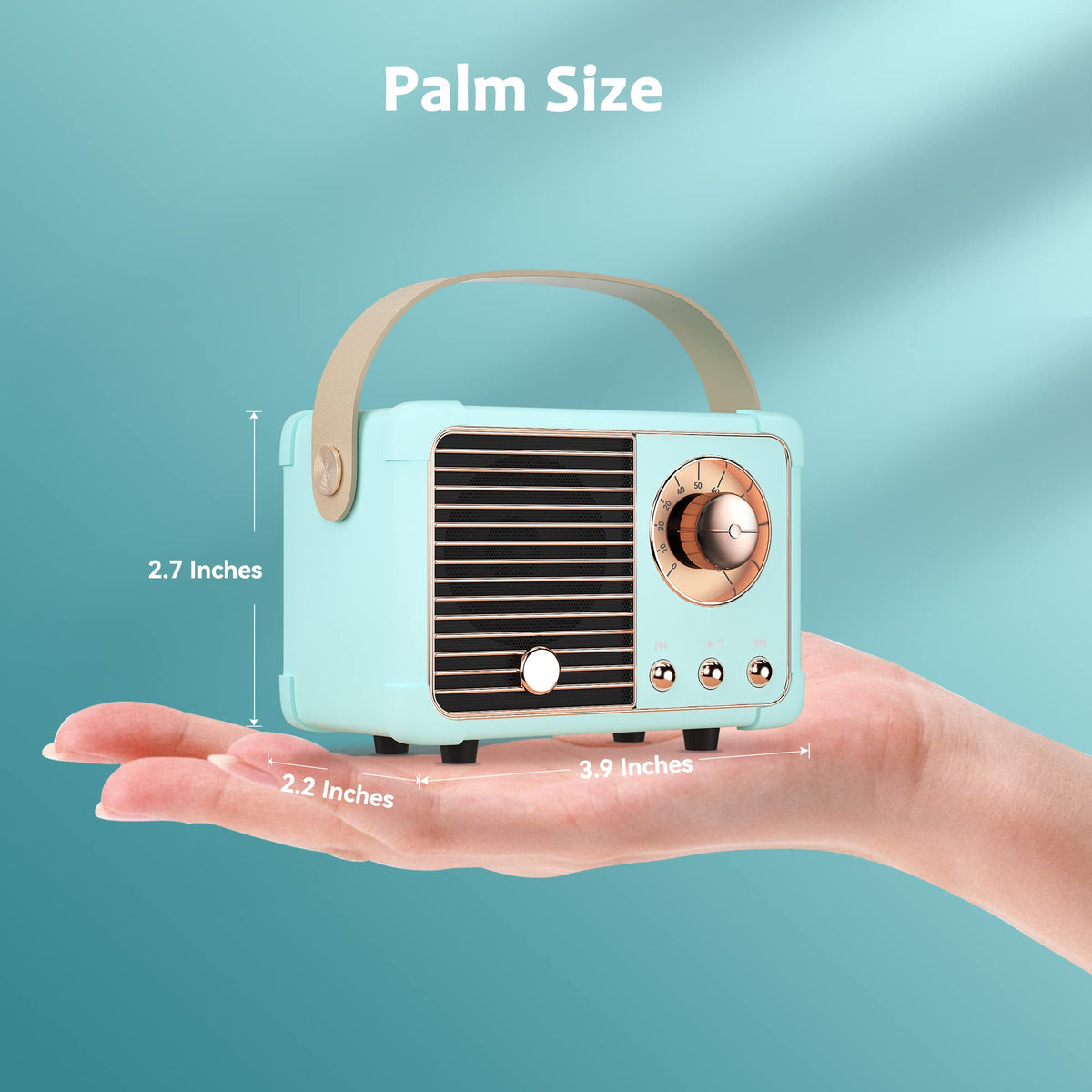 SpringFlora retro Bluetooth speaker side view, portable design for on-the-go listening.