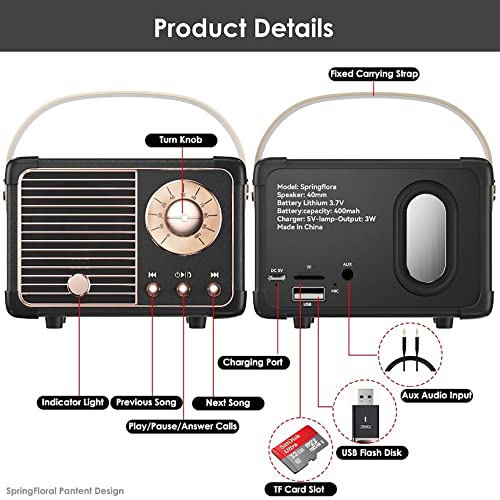 SpringFlora Bluetooth speaker charging scene shows a 400mAh battery for extended listening.