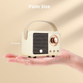 Side view of the SpringFlora retro speaker showing palm-size form factor.