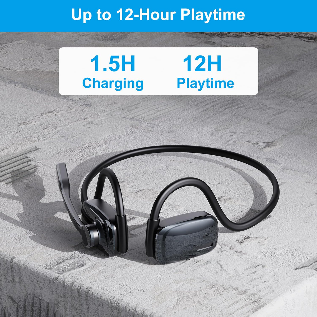 SproutingSound open-ear headphones gunmetal during running, secure fit and constant audio for workouts.