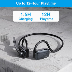 SproutingSound open-ear headphones gunmetal during running, secure fit and constant audio for workouts.