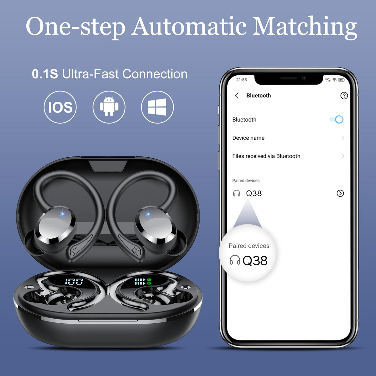 Type-C fast charging for Sprtoybat Earbuds provides hours of listening from a short charge