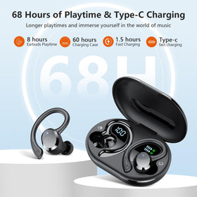 sprtoybat earbuds worn by runner demonstrating IPX7 sweat and rain resistance