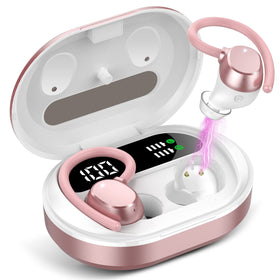 sprtoybat Q35 charging case closed showing rose gold finish and compact benefit