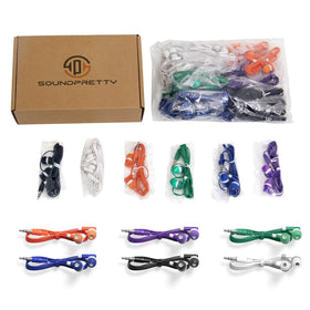Individually sealed SP SOUNDPRETTY earbuds for quick classroom distribution.