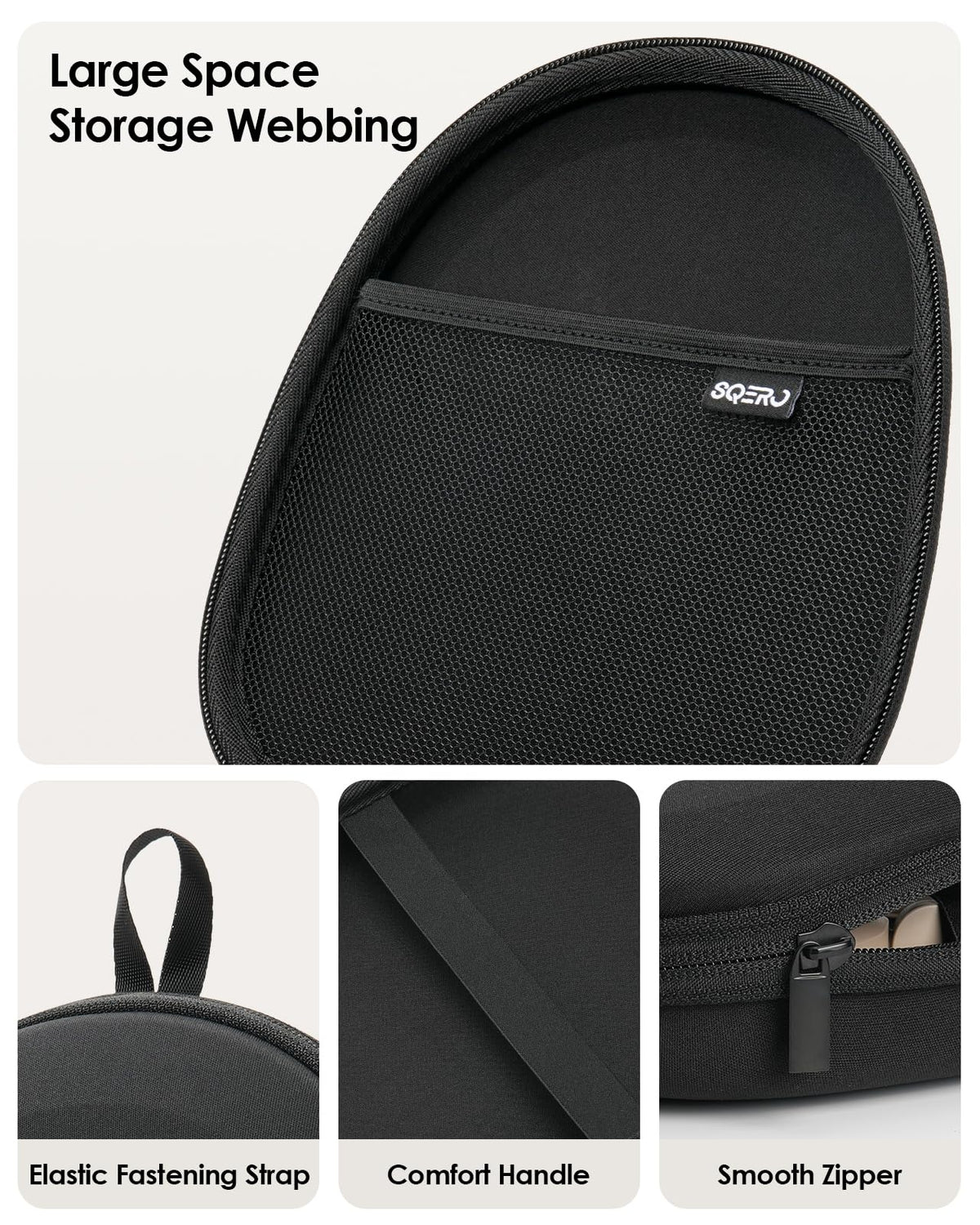 SQERO headphone case elastic strap securing headphones during transit