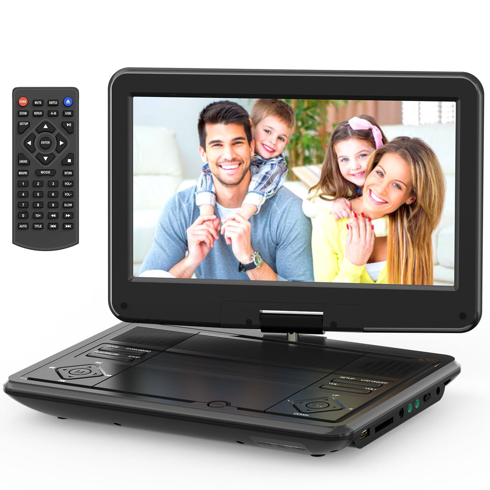 SQQBZZ front view of 12.5-inch player showing screen and speakers for easy viewing