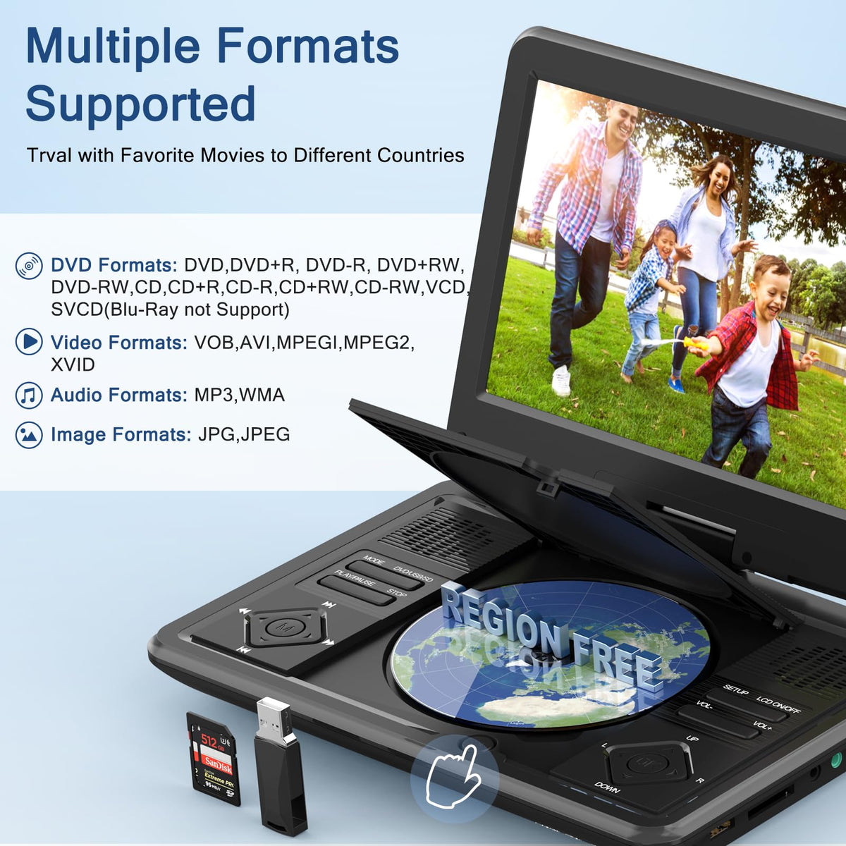SQQBZZ mounted in car backseat demonstrating steady playback and passenger entertainment