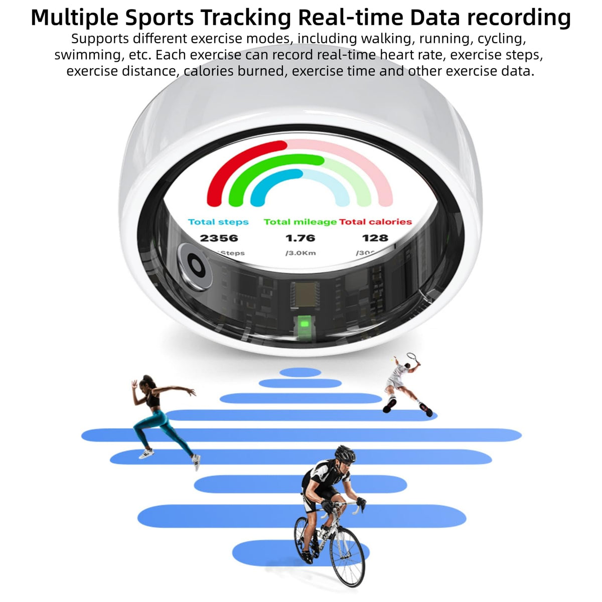 Sqrutri ring underwater with 5ATM waterproof rating during swim session.