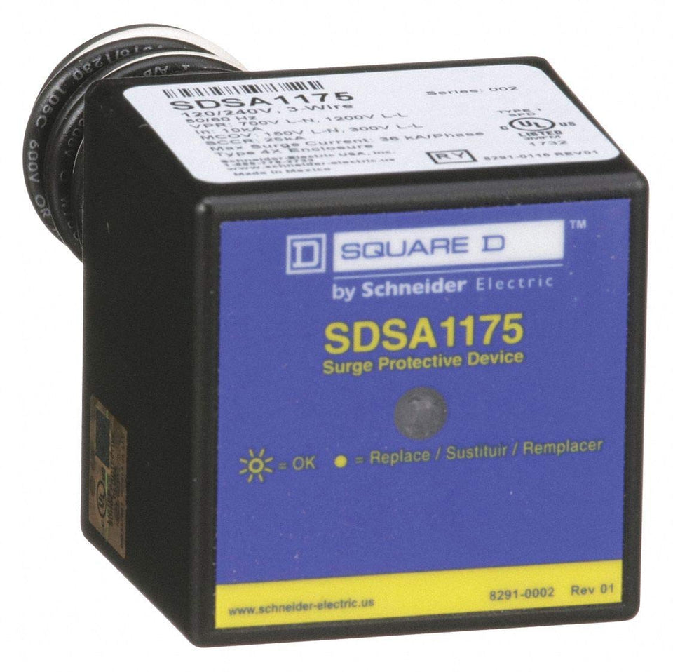 Square D 1-Phase surge protector for 120/240V systems protecting equipment from surges