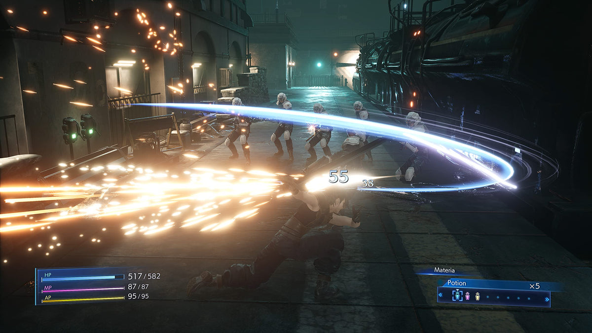 Square Enix Core Crisis Final Fantasy VII Reunion screenshot emphasizes remastered soundtrack and richer audio