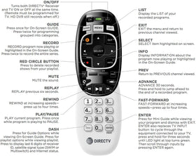 Squarvo Directv RC73 in the box with setup stickers and instructions.