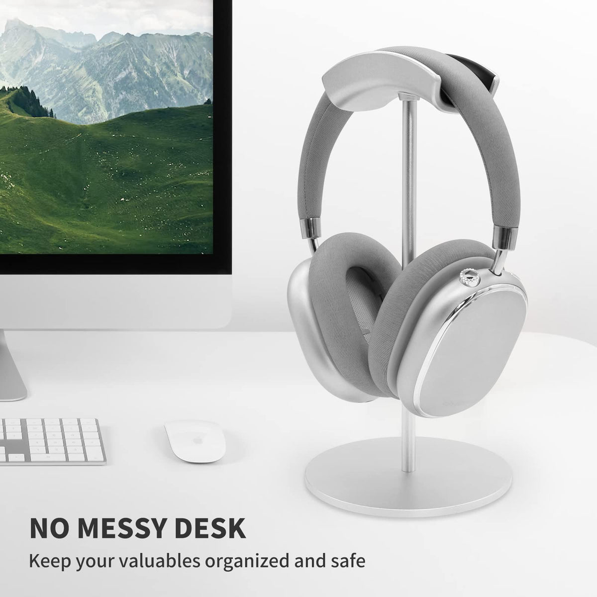 Srhythm headphone stand keeps your desk neat and wires untangled.