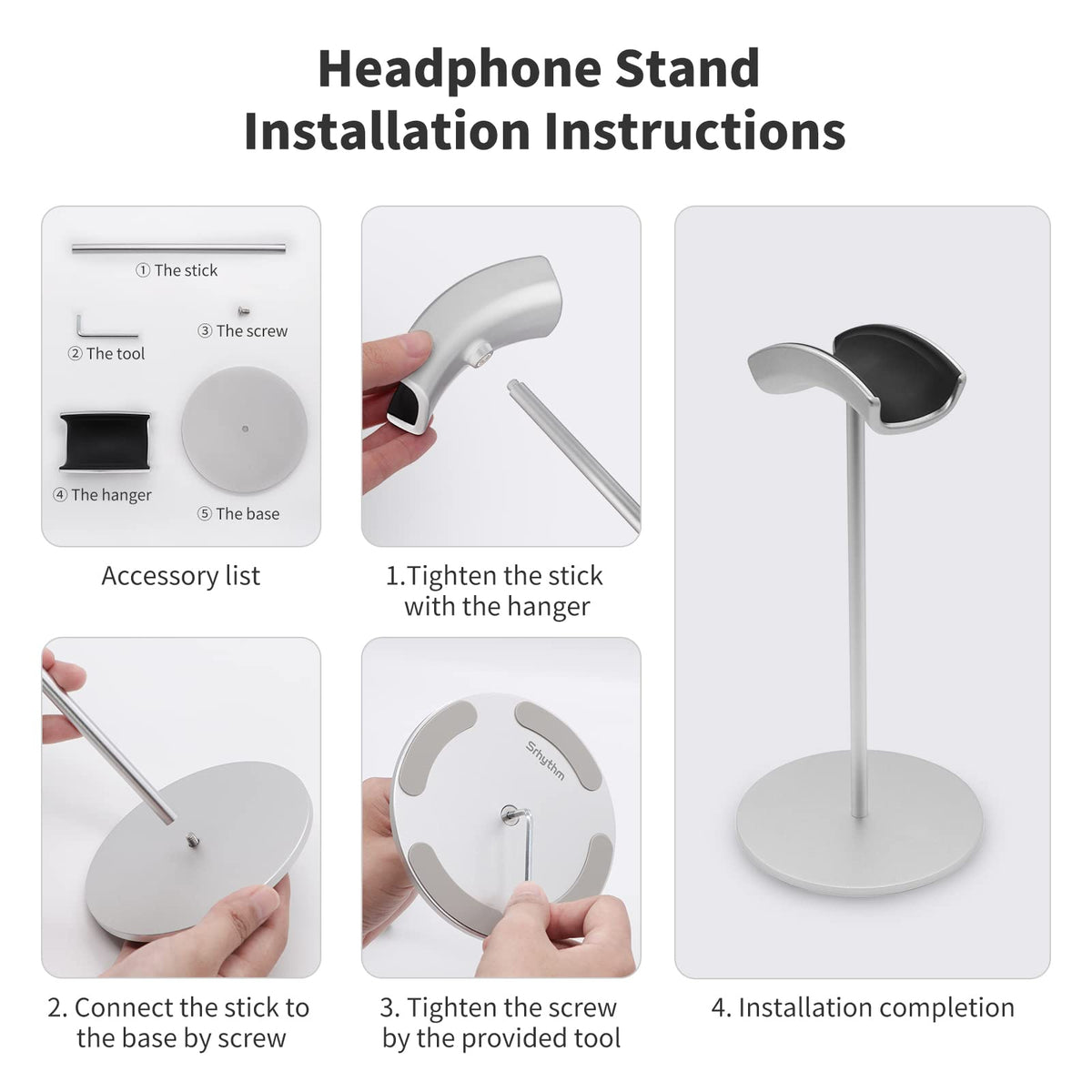 Srhythm headphone stand helps exhibition-ready organization in stores.