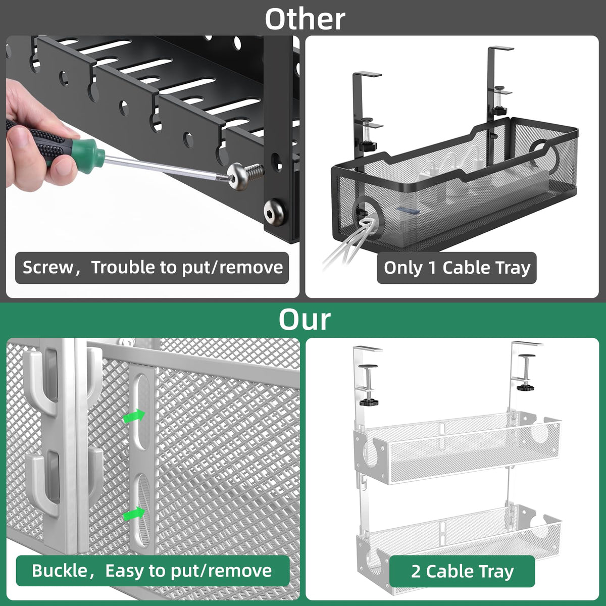 SRJZMLY cable management tray saves floor space and reduces clutter.