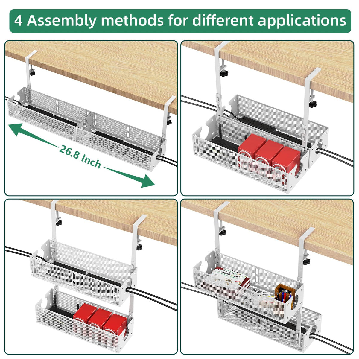 SRJZMLY space-saving cable tray keeps data and power cables organized.