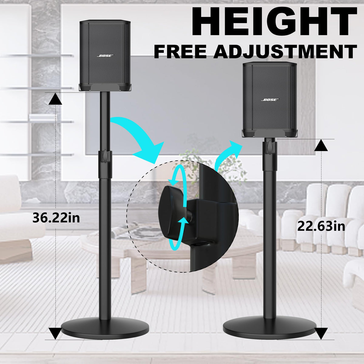 SSCEHCNY Bose S1 Pro stand with telescoping pole for precise height adjustment.