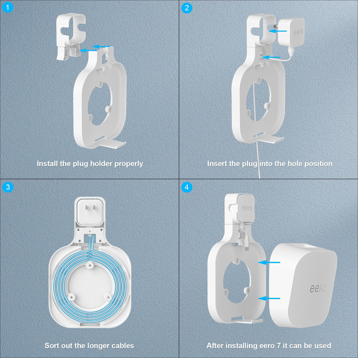 SSCEHCNY eero7 wall mount shows cable management to reduce clutter.