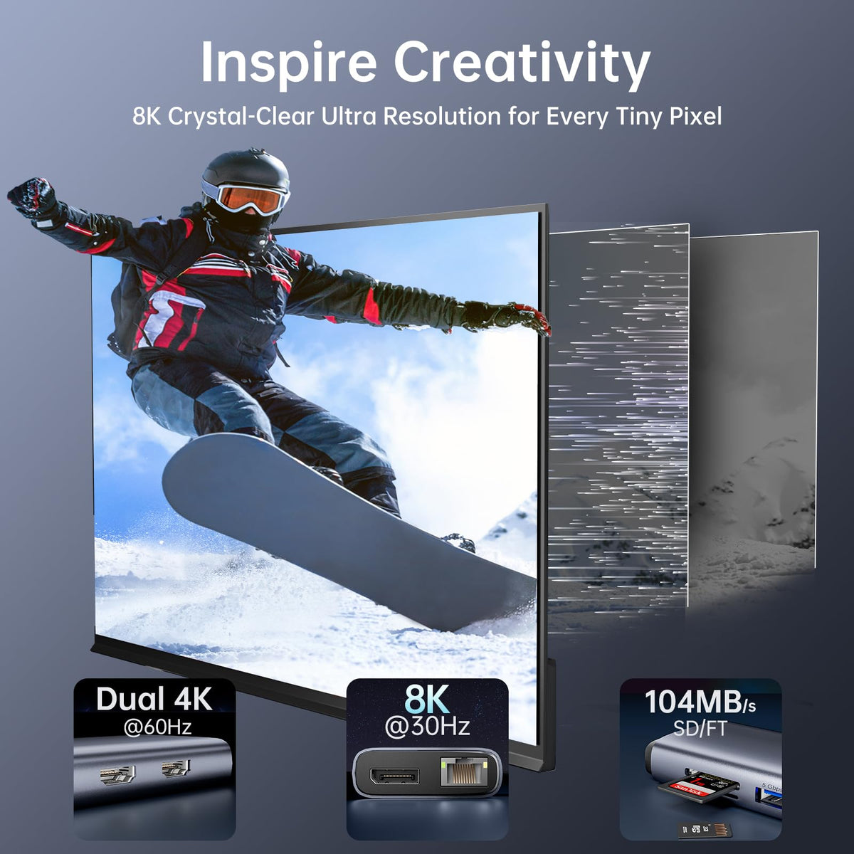SSK 8K USB-C Dock 8K video outputs and DisplayPort for crisp visuals
