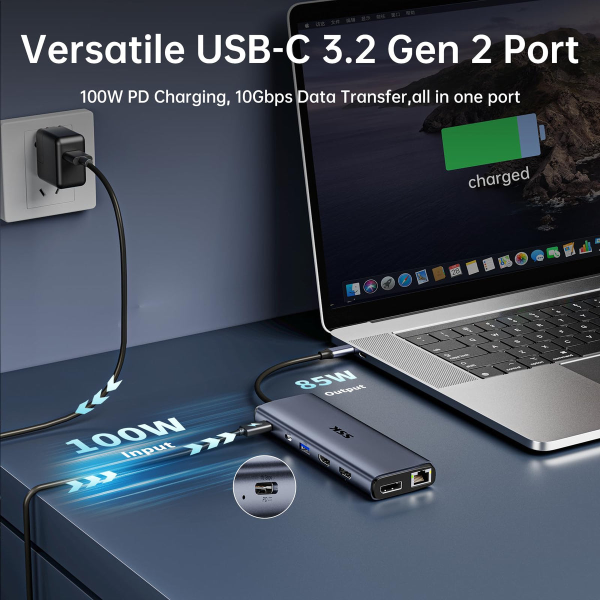 SSK 8K USB-C Dock Ethernet and audio ports for reliable connectivity